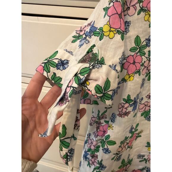 Linen Charter Club Luxury Floral Blouse Women's Size Large Pink Blue Cottagecore - Picture 4 of 8